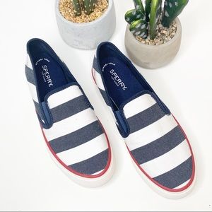 Sperry Seaside Blue and Whie Slip On Sneak…